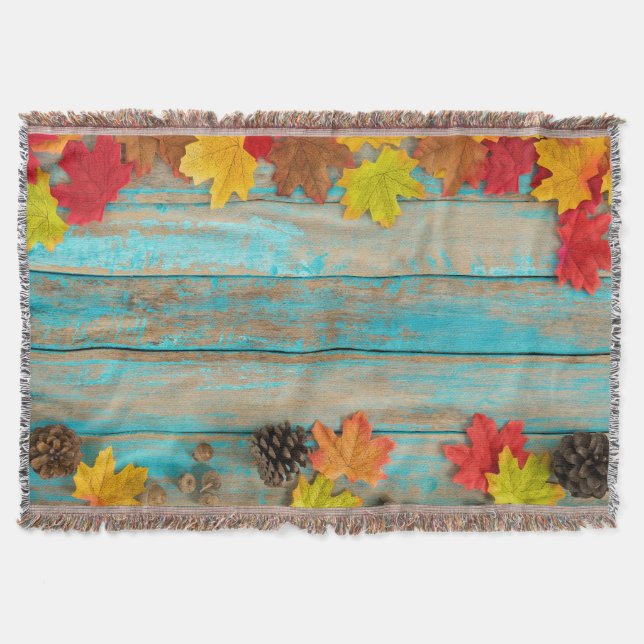 Autumn Maple: Pinecone Nature Frame. Throw Blanket (Front)