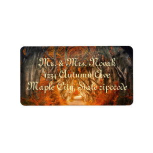 Autumn maple tree forest fall woods foliage label