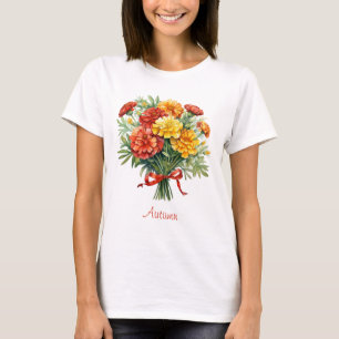 Autumn Marigold Bouquet Red Ribbon T-Shirt