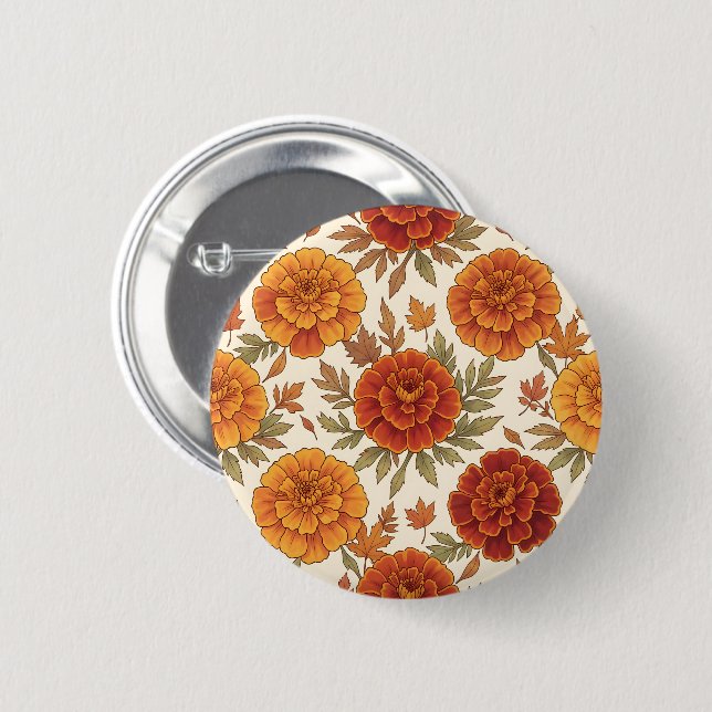 Autumn marigold flower pattern 6 cm round badge (Front & Back)