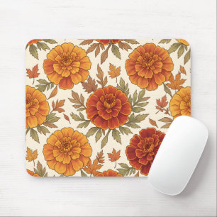 Autumn marigold flower pattern mouse mat