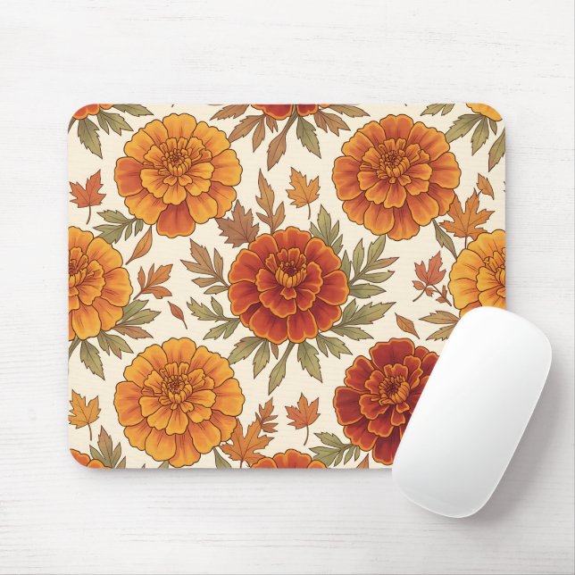 Autumn marigold flower pattern mouse mat (With Mouse)