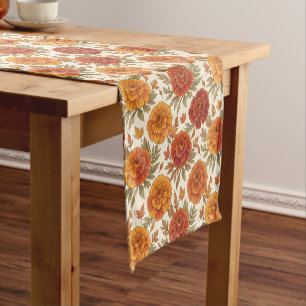 Autumn marigold flower pattern short table runner
