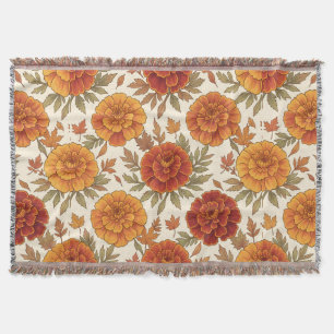Autumn marigold flower pattern throw blanket
