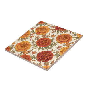 Autumn marigold flower pattern tile