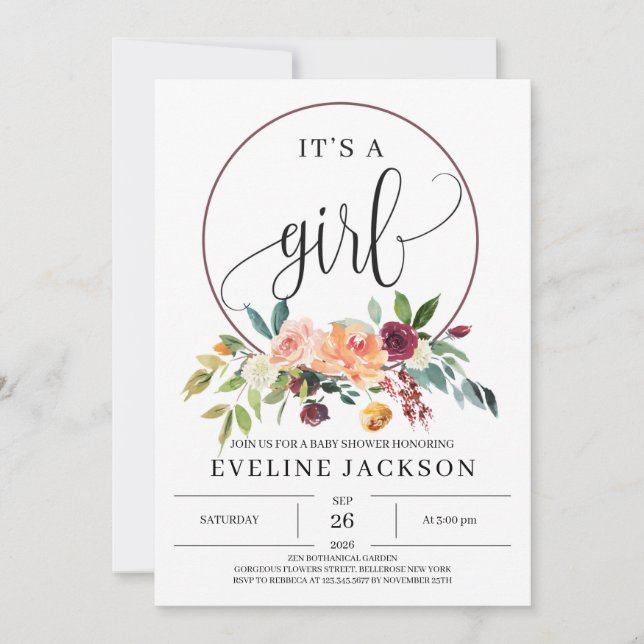 Autumn Marigold Orange floral Baby Shower Invite (Front)