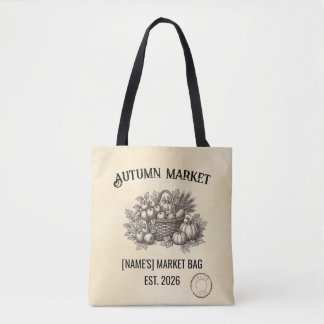 Autumn Market Vintage Harvest Basket Beige Tote Bag