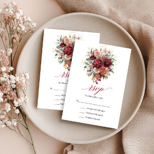 Autumn Maroon Floral Boho Eucalyptus RSVP Card