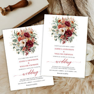 Autumn Maroon Floral Boho Eucalyptus Wedding Invitation