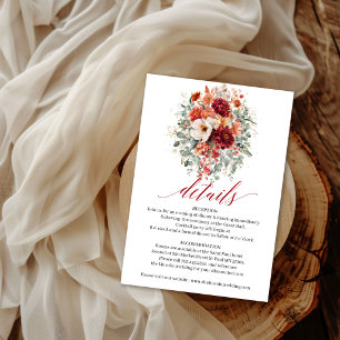 Autumn Marsala Floral Boho Greenery Details Card