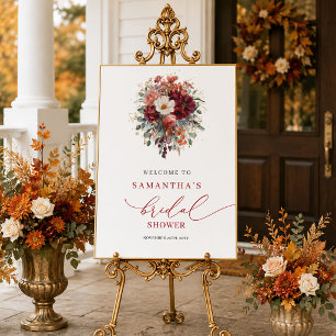 Autumn marsala floral bridal shower welcome sign d