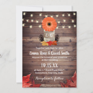 Autumn Mason Jar Rustic Fall Wedding Invitation
