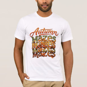 Autumn Mazes Typography Leaf Design T-Shirt