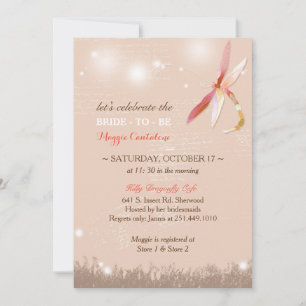 Autumn Meadow Dragonfly Beige Bridal Shower Invitation