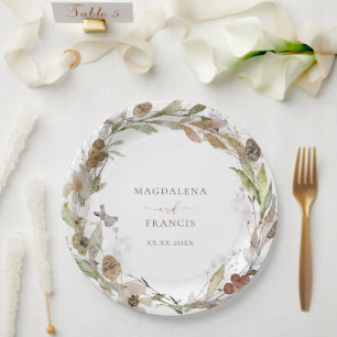 autumn meadow flowers wreath wedding paper plate