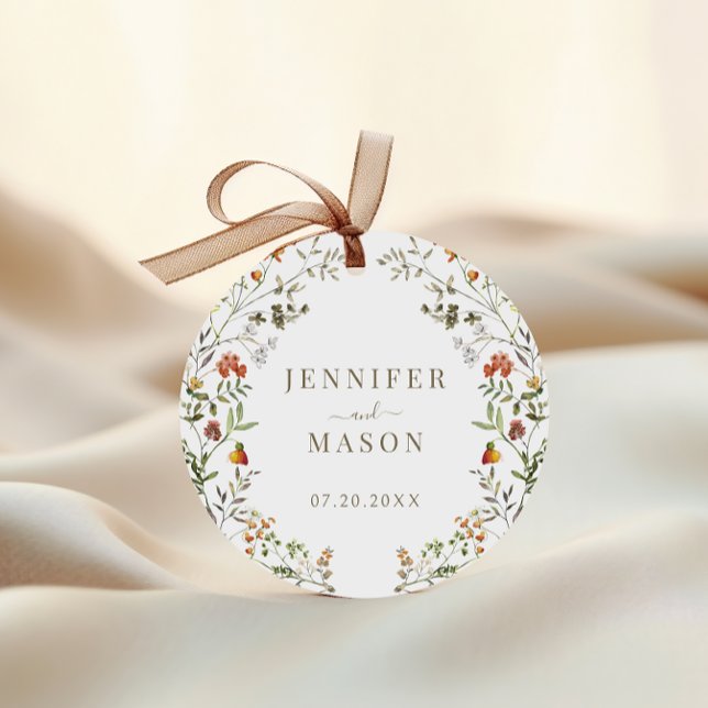 Autumn Meadow Wildflower Wedding Bride Groom Classic Round Sticker (Creator Uploaded)