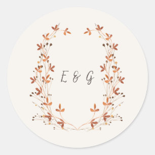 Autumn Meadow Wreath Monogram Wedding Sticker