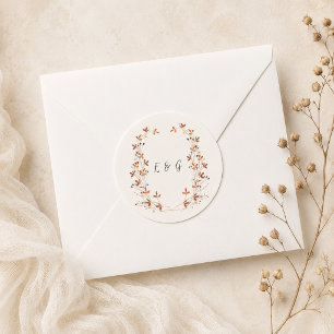 Autumn Meadow Wreath Monogram Wedding Sticker