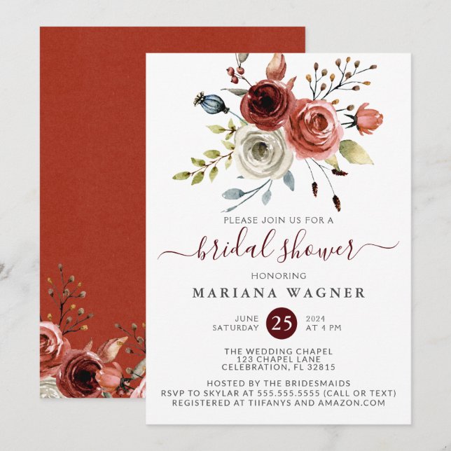 Autumn Mix Watercolor Floral Bridal Shower Invitat Invitation (Front/Back)
