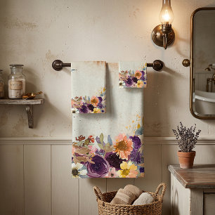 Autumn mixed watercolor floral bath towel set