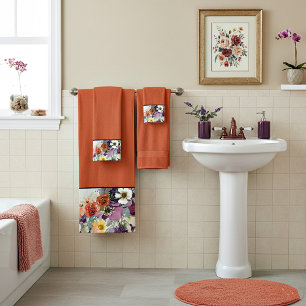 Autumn mixed watercolor floral bath towel set