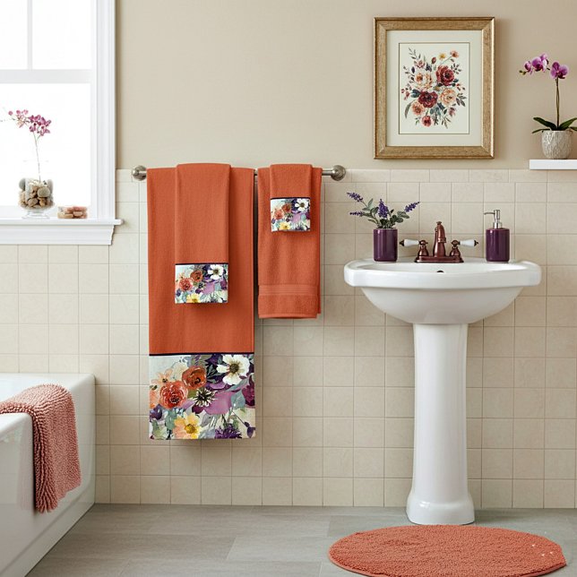 Autumn mixed watercolor floral bath towel set (Creator Uploaded)