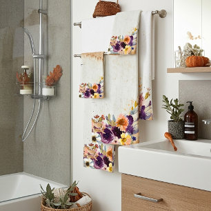 Autumn mixed watercolor floral bath towel set