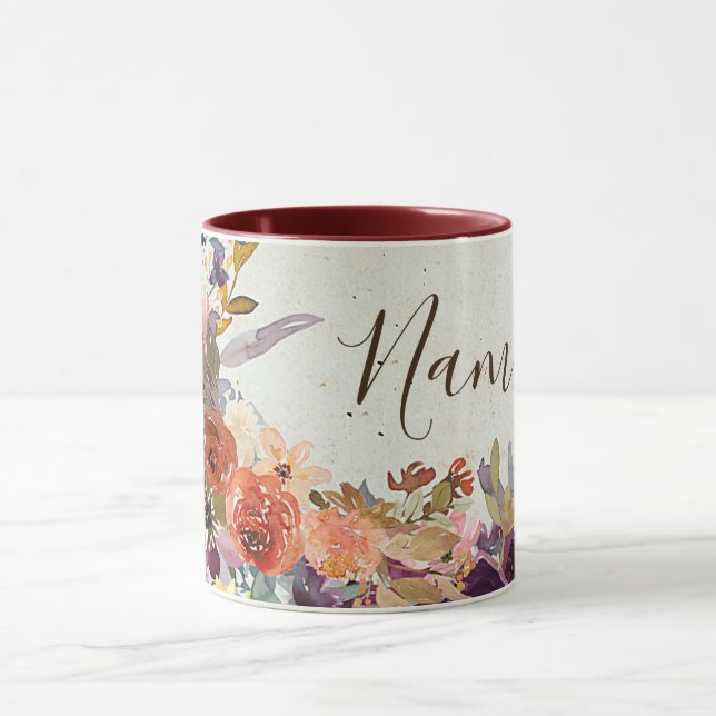 Autumn mixed watercolor floral personalised mug (Center)