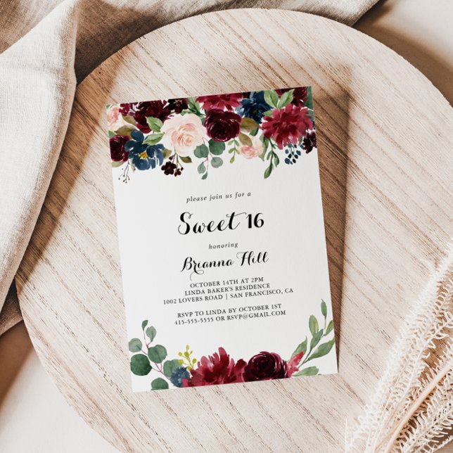 Autumn Modern Calligraphy Sweet 16 Birthday Party Invitation (Creator Uploaded)