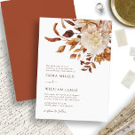 Autumn Modern Watercolor Terracotta Wedding Invitation<br><div class="desc">Autumn Modern Watercolor Terracotta Wedding Invitation. This elegant and rustic wedding invitation features hand-painted watercolor burnt orange and terracotta leaves,  cream and beige dahlias,  and beautiful rust-coloured roses perfect for a fall or autumn wedding!</div>
