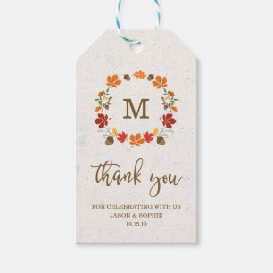 Autumn Monogram Wreath Thank You Gift Tags