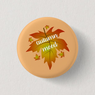 Autumn mood typography maple leaves 3 cm round badge