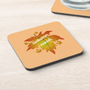 Autumn mood typography maple leaves  coaster