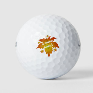 Autumn mood typography maple leaves golf balls