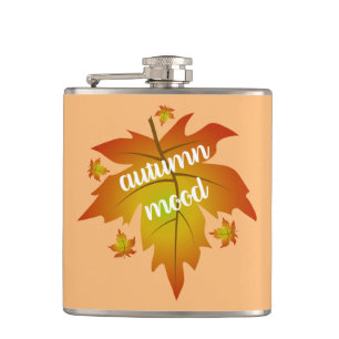 Autumn mood typography maple leaves hip flask