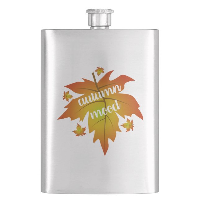 Autumn mood typography maple leaves  hip flask (Front)
