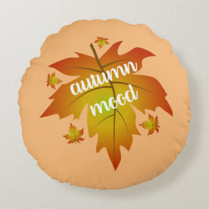 Autumn mood typography maple leaves round cushion