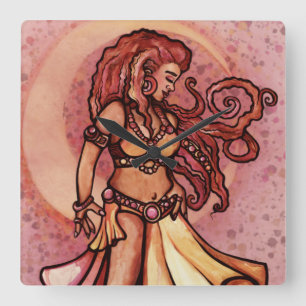 Autumn Moon Belly Dancer Goddess  Square Wall Clock