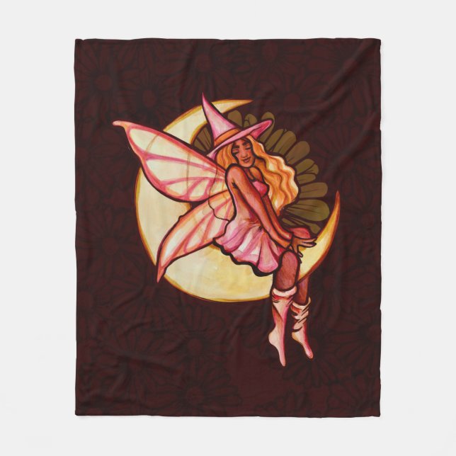 Autumn Moon Fairy Witch Daisy Artwork MoonChild    Fleece Blanket (Front)