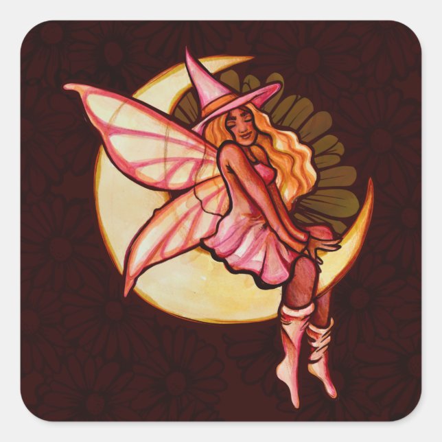 Autumn Moon Fairy Witch Daisy Artwork MoonChild    Square Sticker (Front)