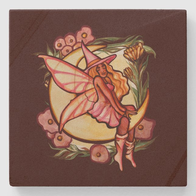 Autumn Moon Fairy Witch Fall Fairies               Stone Coaster (Front)