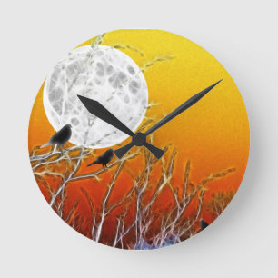 Autumn Moon Round Clock
