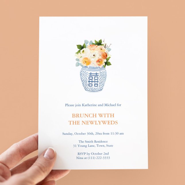 Autumn Morning After Wedding Brunch Party Invitation (Autumn Flowers In Ginger Jar Vase Brunch With Newlyweds Morning After Brunch Party Invitation)