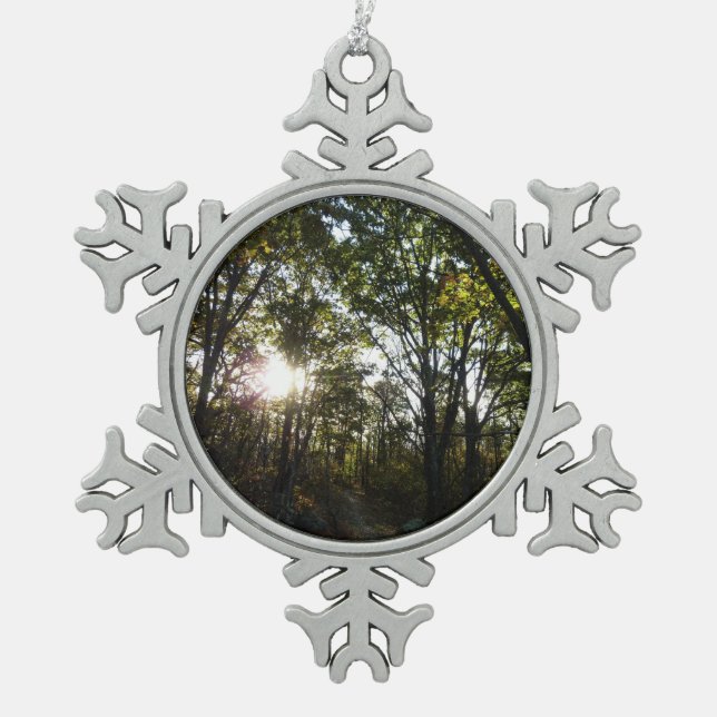 Autumn Morning at Shenandoah National Park Snowflake Pewter Christmas Ornament (Front)