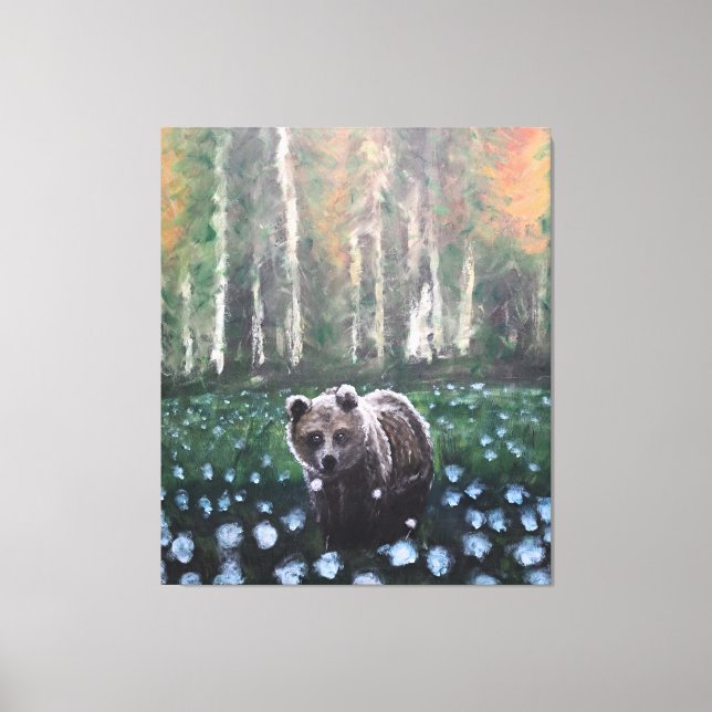 Autumn Morning in a Forest Bear Flowers and Blower Canvas Print (Front)