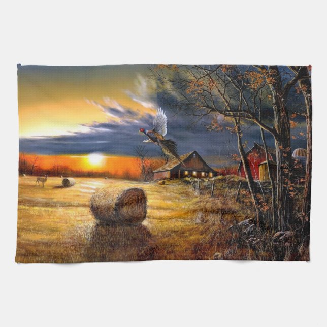 Autumn Morning On The Farm Tea Towel (Horizontal)