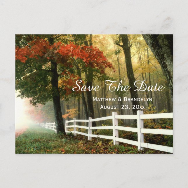 Autumn Morning Save The Date Wedding Post Card (Front)