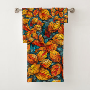 Autumn mosaic pattern bath towel set