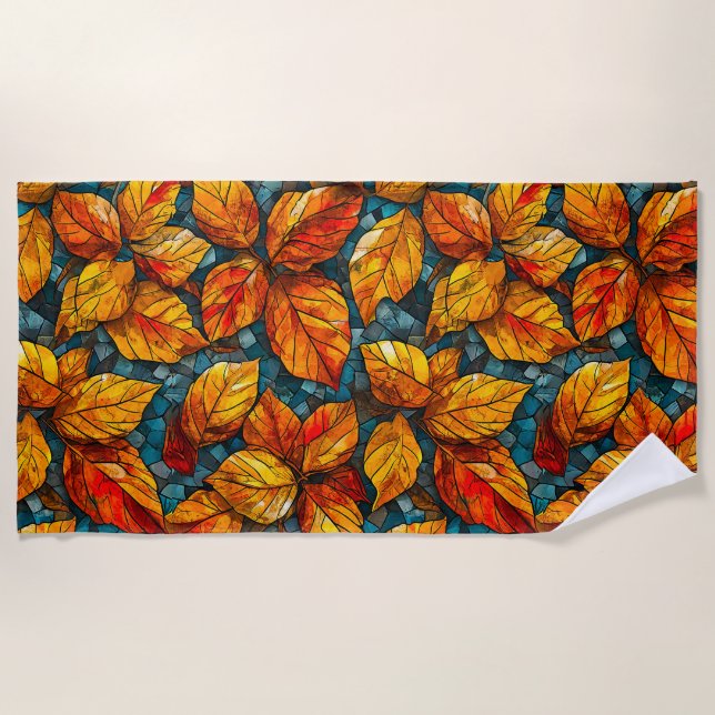Autumn mosaic pattern beach towel (Front)