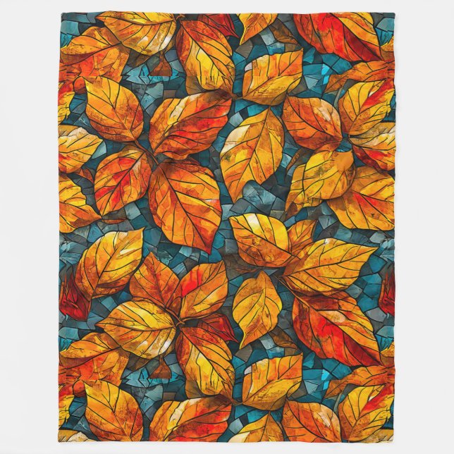 Autumn mosaic pattern fleece blanket (Front)